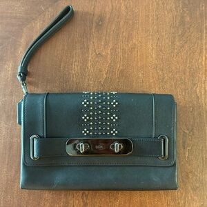 Black leather coach clutch wristlet